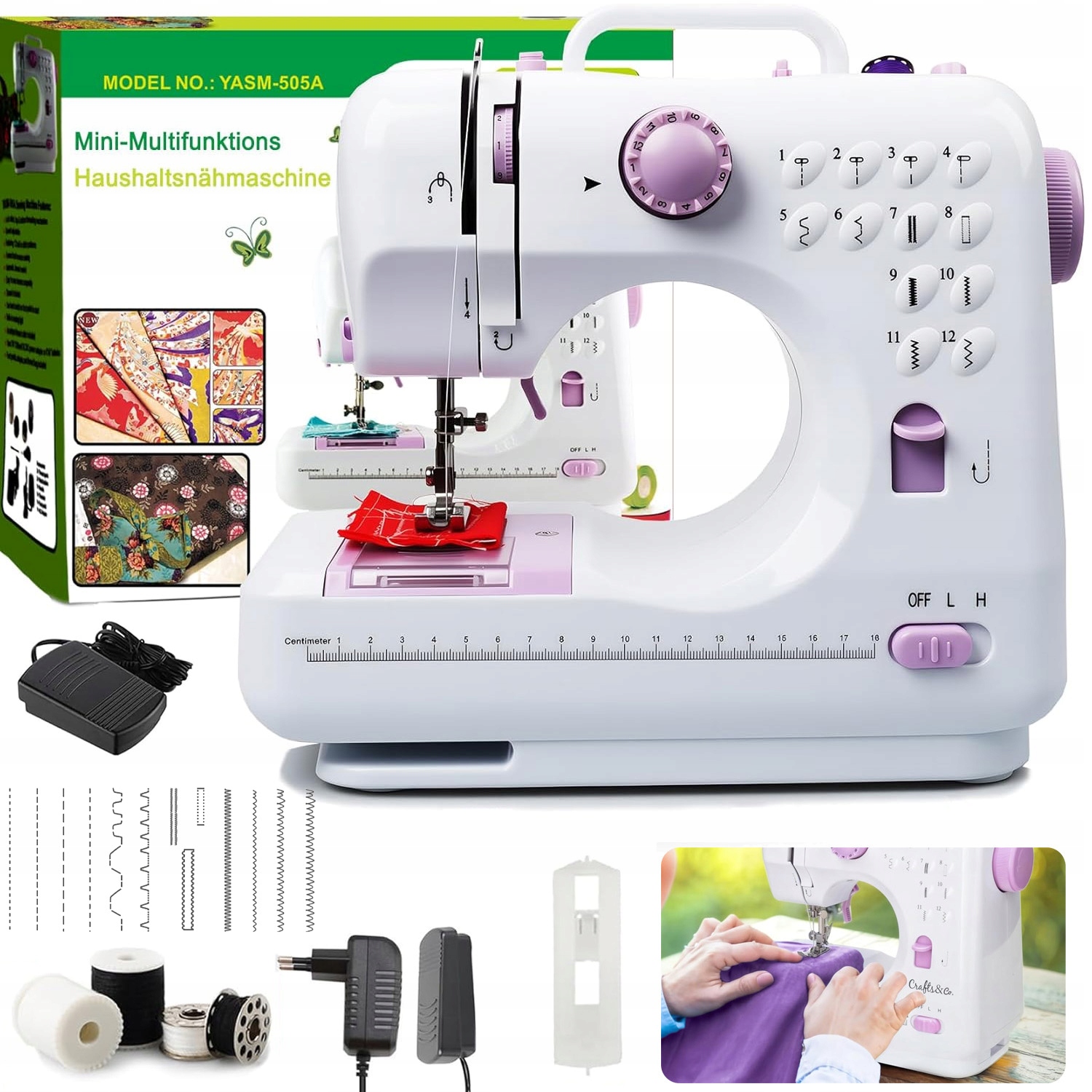 Mini Šicí Stroj Přenosné Podsvícení Akcesoria 12 Stehů S Led