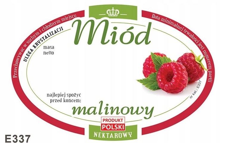 

Etykieta naklejka na miód Malinowy 92x60 100szt