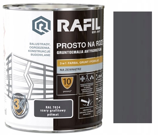 Rafil Prosto Na Rdzę Bezpośrednio Do Metalu Szary Grafit 7024 Półmat 2.5L