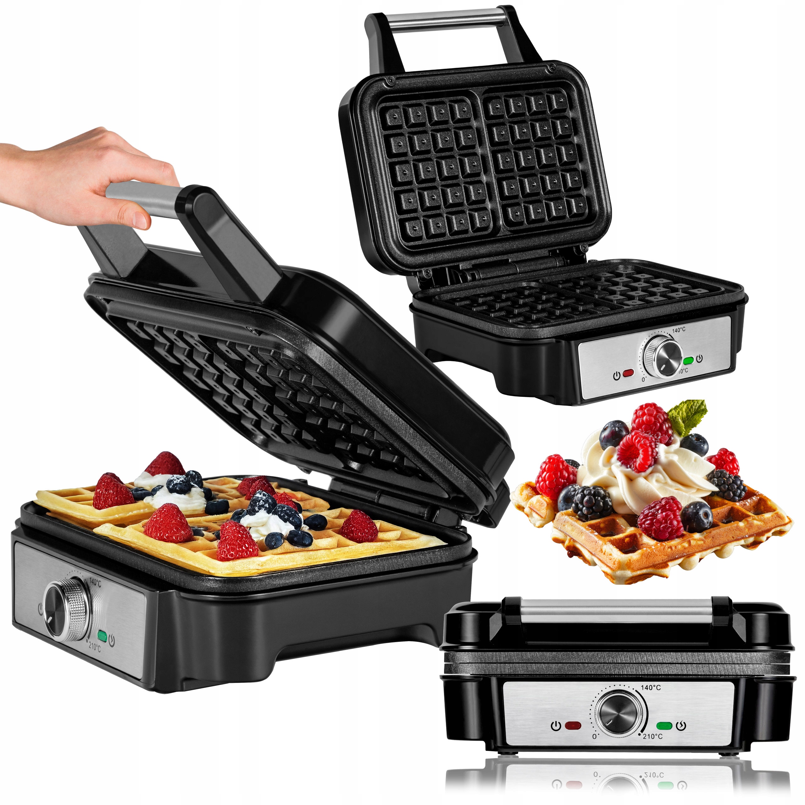 Gofrownica mocna 2 duże gofry Nieprzywierająca Regulacja Niewyciekająca