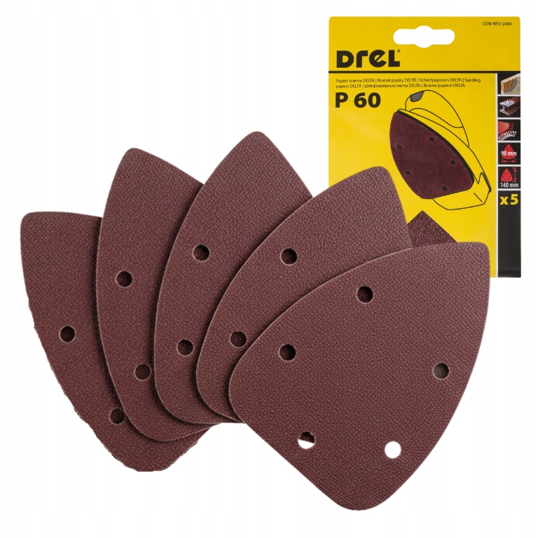 Papier Ścierny do Szlifierki na Rzep P60 98x140mm Delta do Szlifowania 5szt