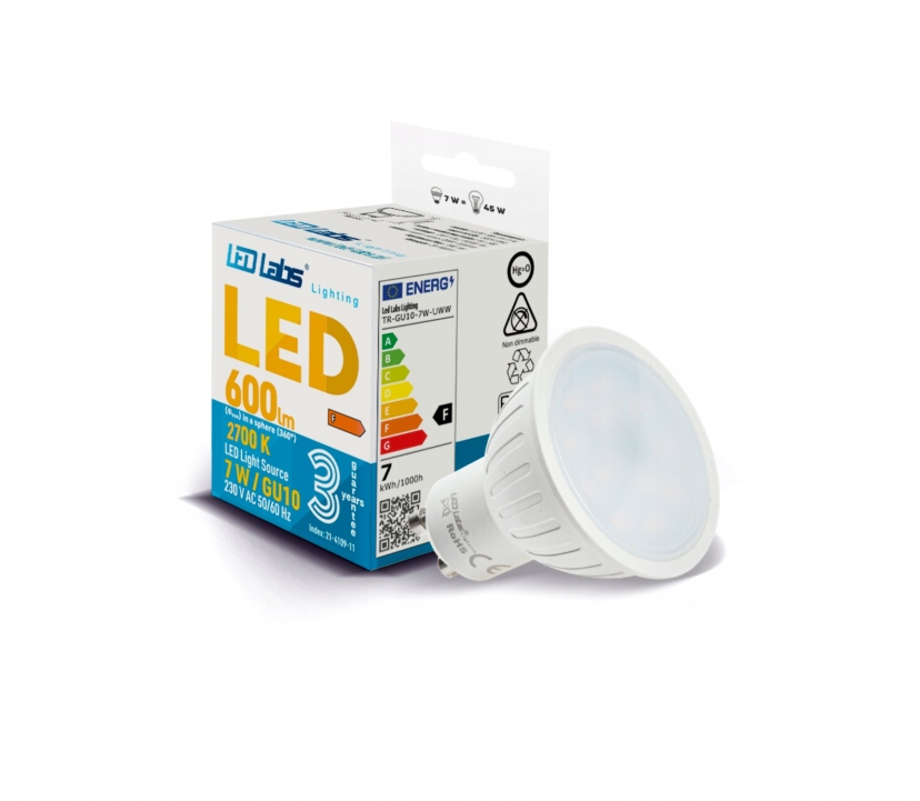

Żarówka Led GU10 7W 600lm LedLabs Ciepła 2700K