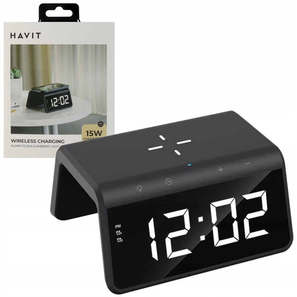 Havit Bezdrátová indukční nabíječka 15 W budík a lampička na telefon