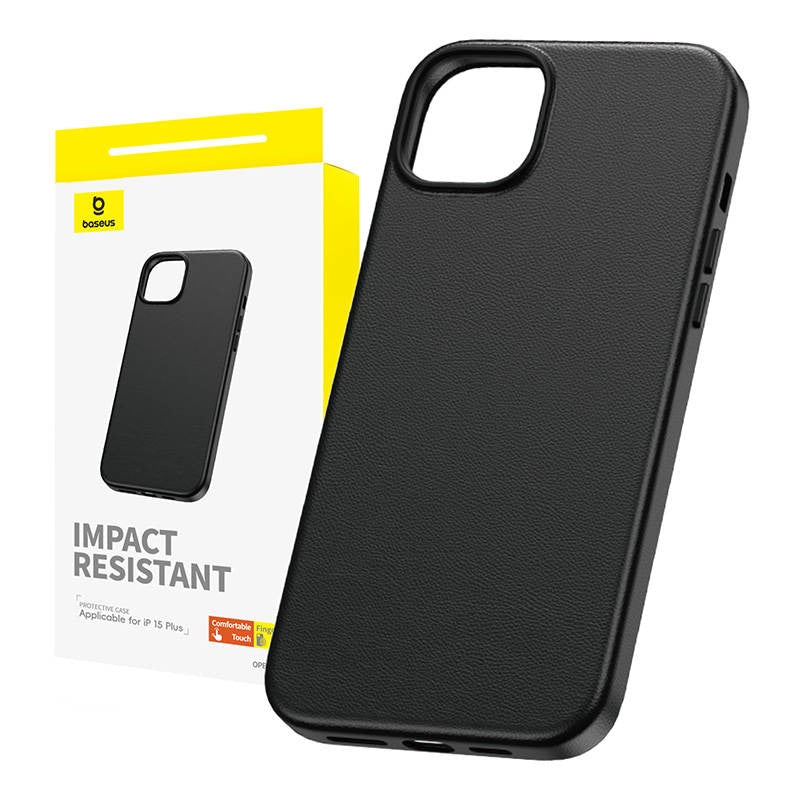 Etui Baseus Fauxther Series do iPhone 15 Plus (czarne) Baseus