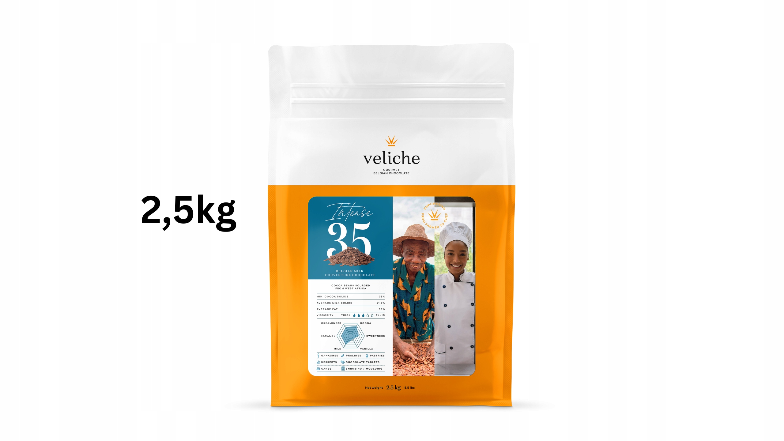 Levně Mléčná čokoláda 2,5 kg Veliche Mléčná Intenzivní 35%