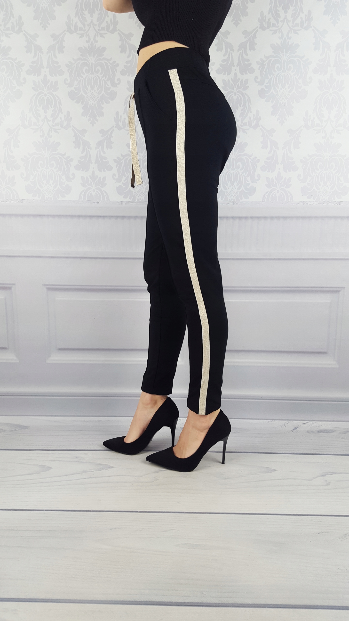 #STYLOWE DAMSKIE SPODNIE Dresowe Lampasy - Black 3 Fason baggy