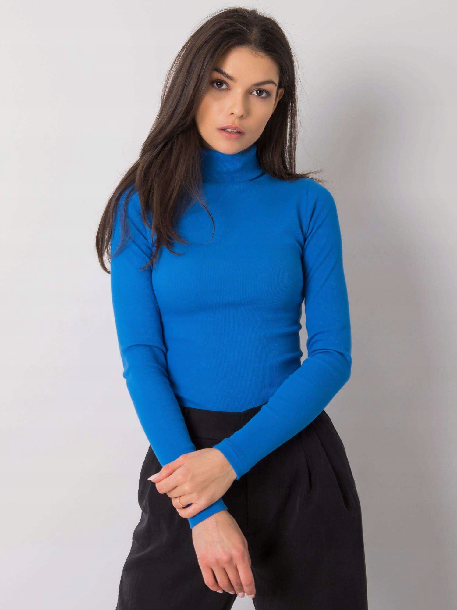 DAMSKI GOLF PRĄŻKOWANY BAWEŁNA KOBIECY SWETER L/XL Model RV-BZ-7182.01P-CIEMNY_NIEBIESKI-L/XL