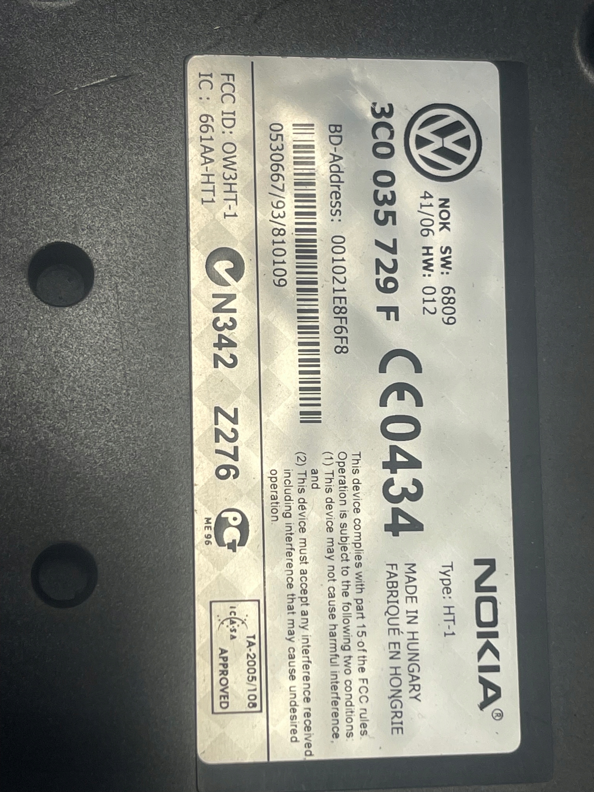 module bluetooth nokia Volkswagen OE 3C0035729F