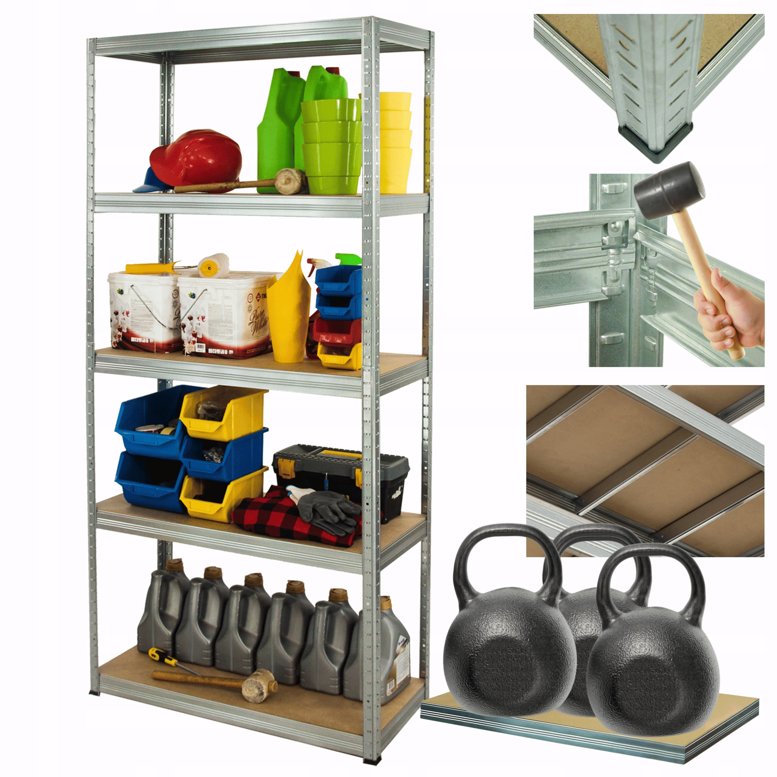 Kovový skladovací regál pozinkovaný Helios 213x75x50 cm 5Px350 kg Pevný