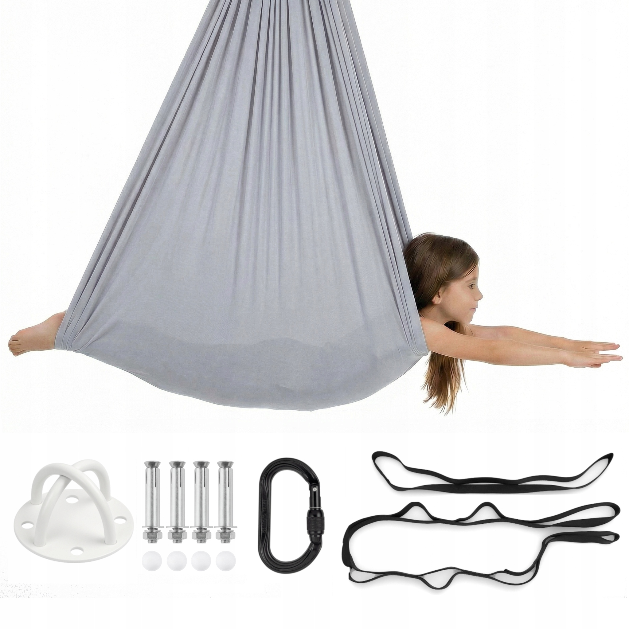 Huśtawka sensoryczna dla dzieci, hamak, szarfa| 3 m Jasnoszary