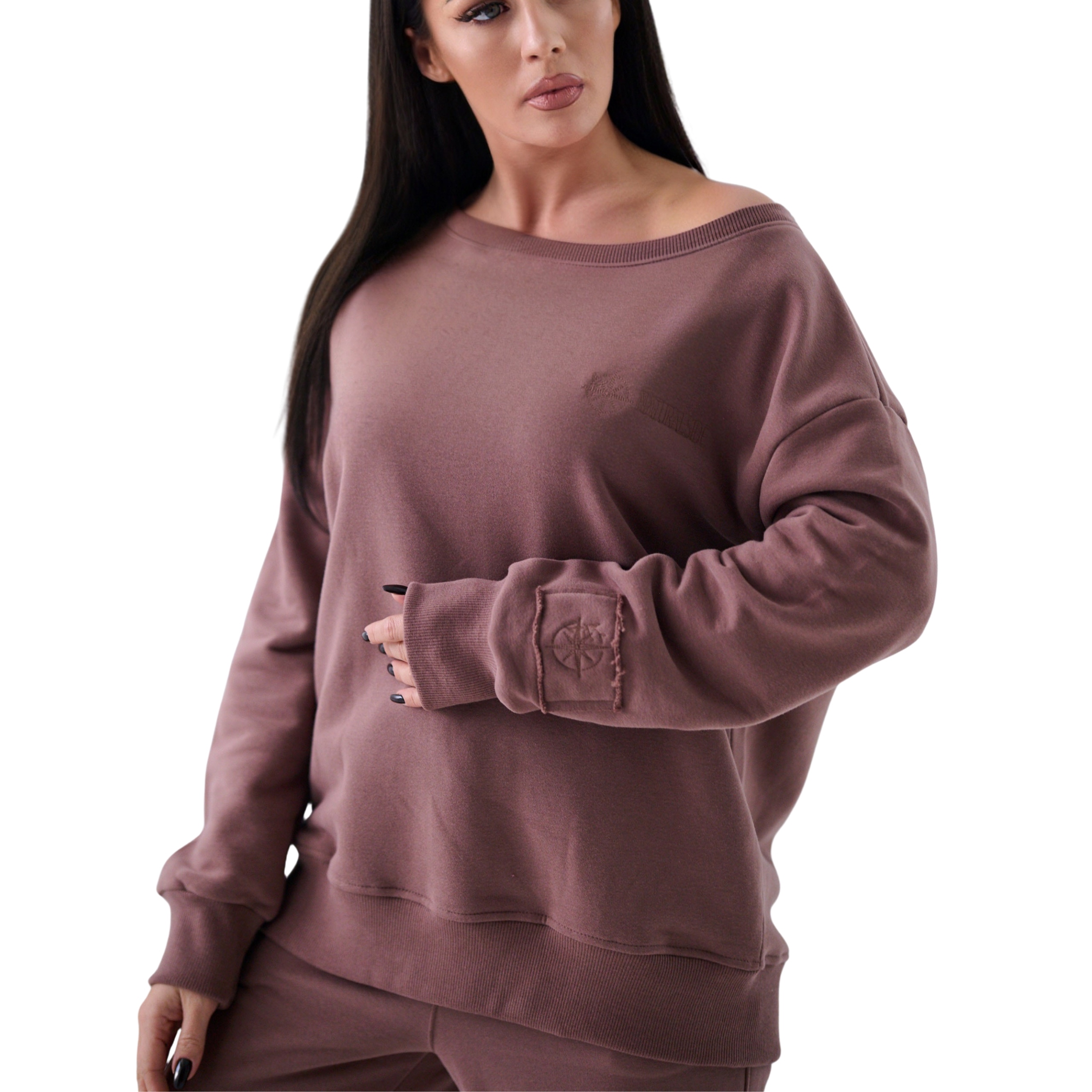 Dámská Mikina , rovný lodičkový výstřih, Premium hnědá, M/L