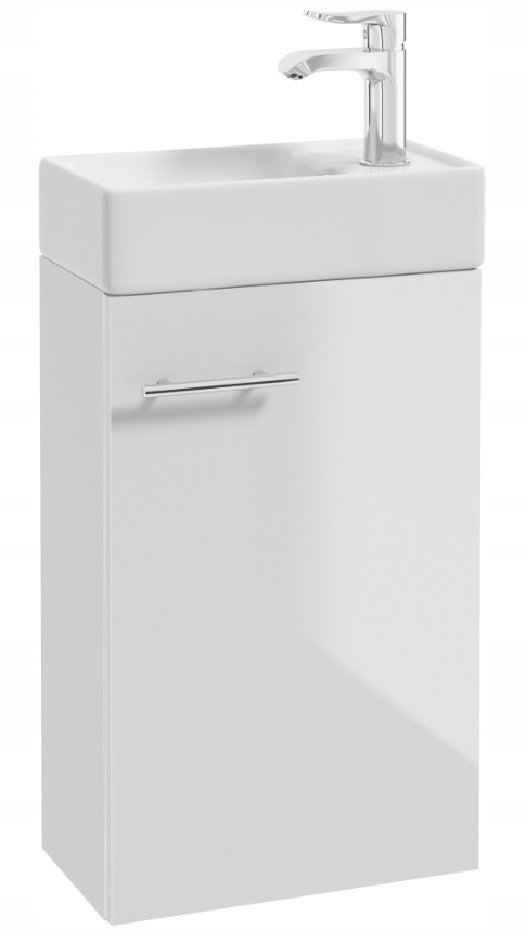 Skriňa s umývadlom do kúpeľne, závesná, biela, vysoký lesk, 40 cm