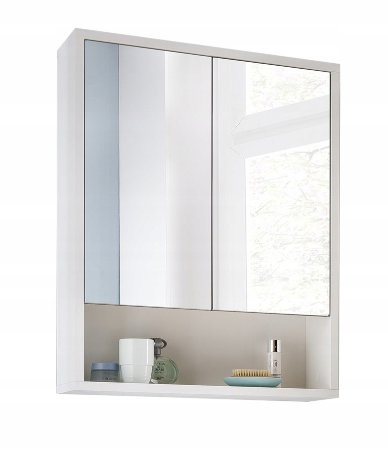 SZAFKA ŁAZIENKOWA Z LUSTREM WISZĄCA NAD UMYWALKĘ BIAŁA SUNSET 57x72x16