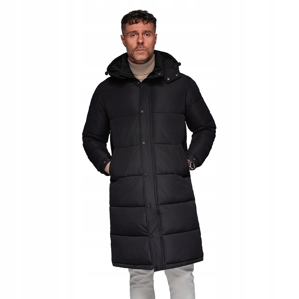 Dlouhá pánská zimní bunda prošívaná s kapucí černá V1 OM-JALJ-0309 L