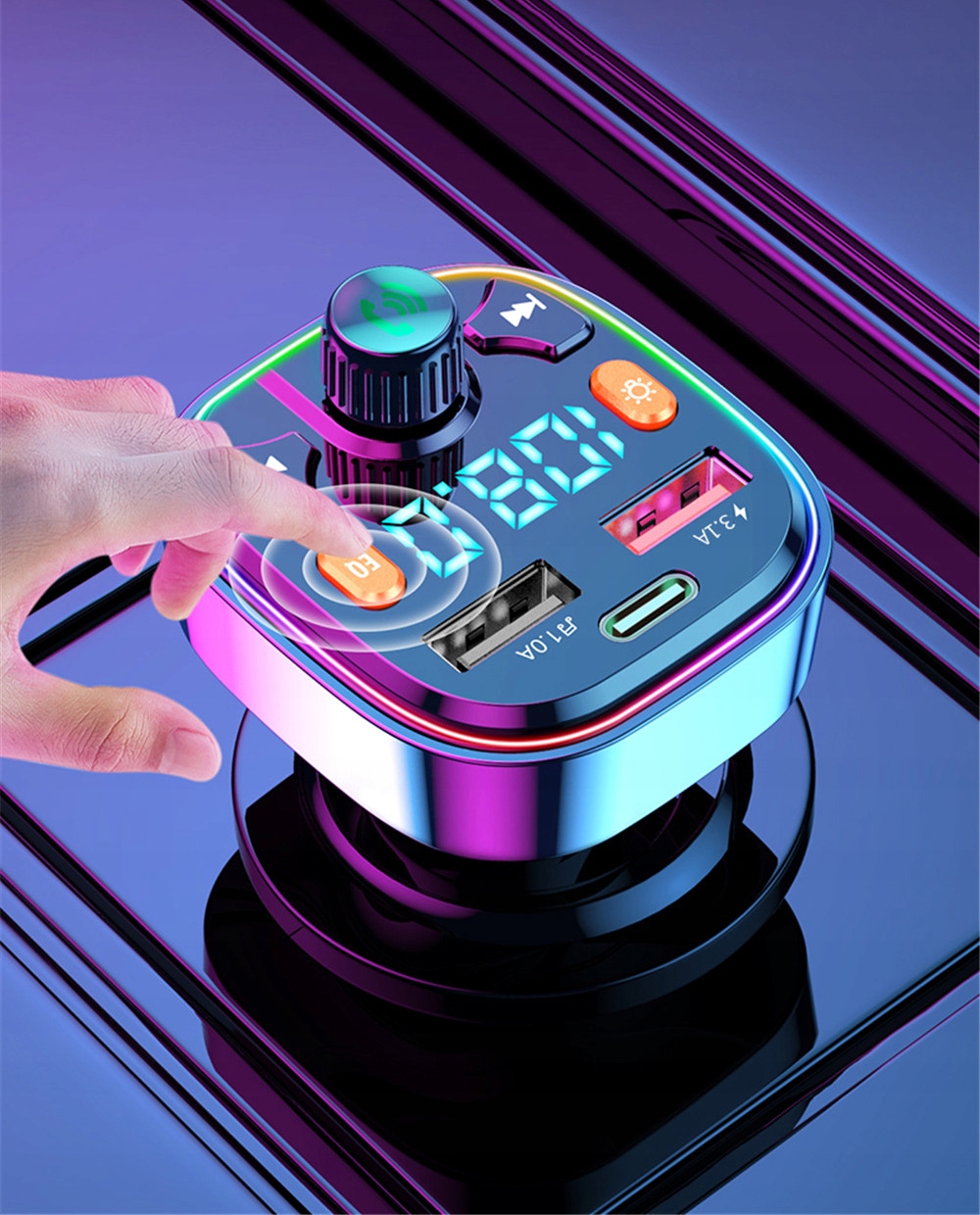 TRANSMITER FM BLUETOOTH LED RGB MP3 SD BT SZYBKA ŁADOWARKA PD 2xUSB QC 3.0 Model Ładowarka Samochodowa Bluetooth 5.0