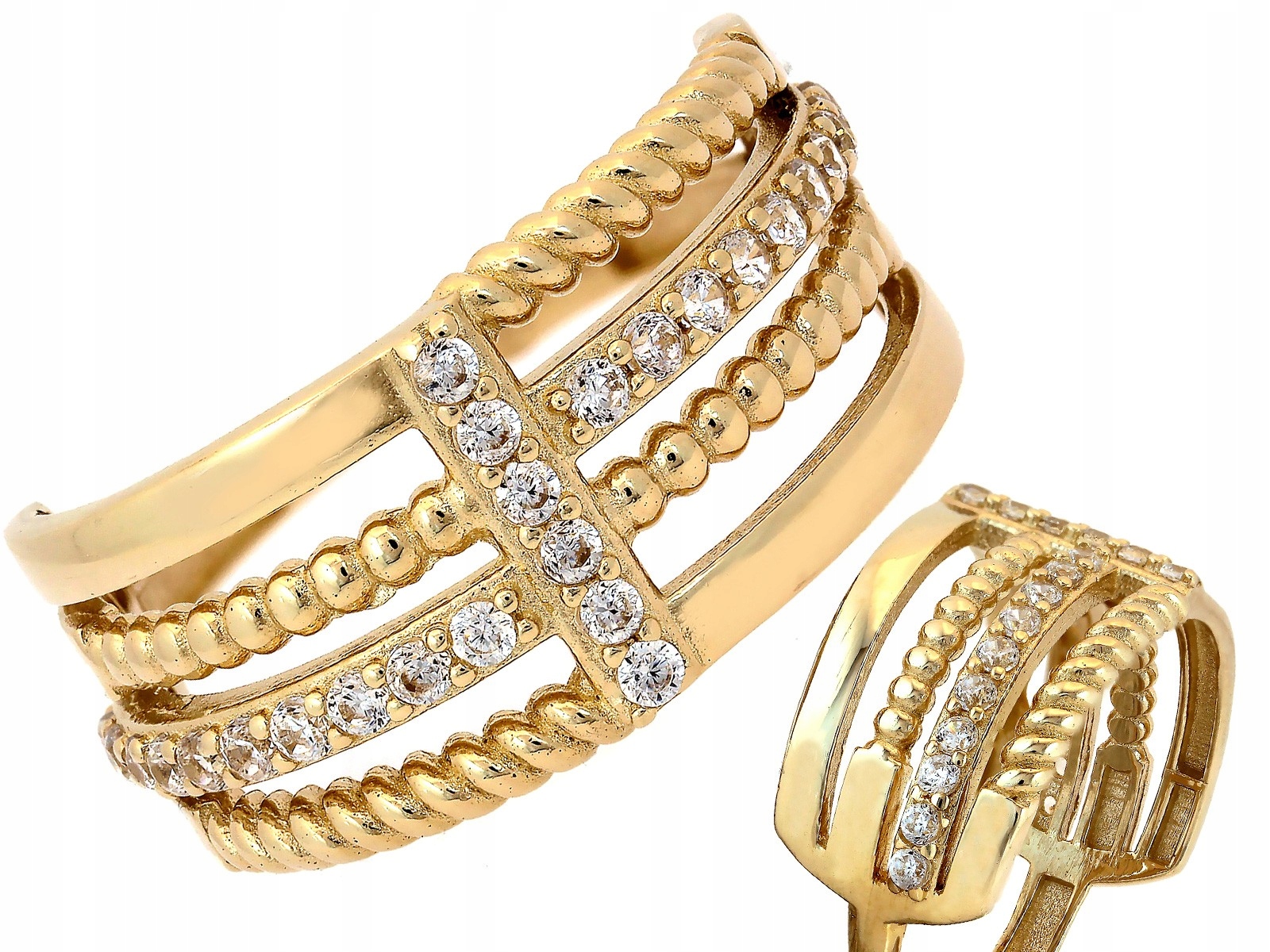 Zlatý prstýnek 585 14kt, model se širokým prvkem a kubickou zirkonií jako dárek