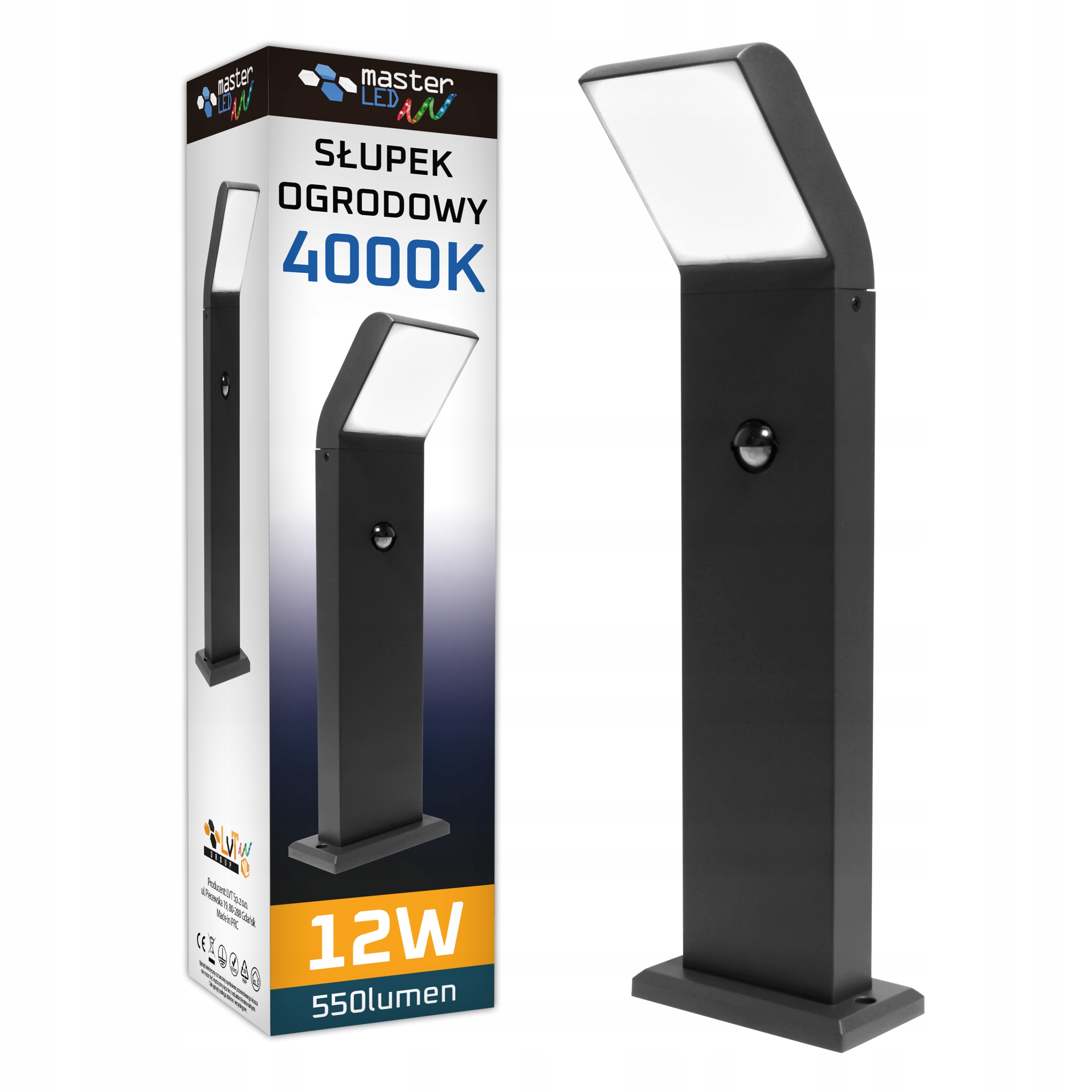 Led lampa Zahradní stojící sloupek 50 cm Snímač Pohybu venkovní 4000K Led