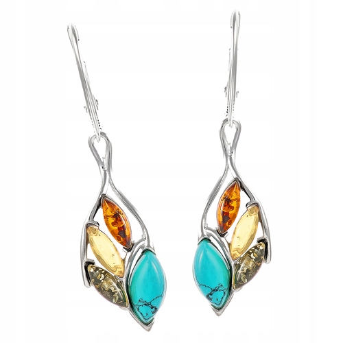 Stříbrné Náušnice visací ze stříbra 925 s Jantarovým TYRKYSem, anglické zapínání