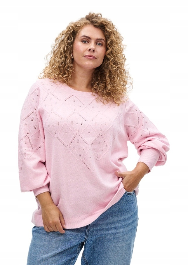 Zizzi Růžová Pletená Halenka Svetr S Prolamovaným Vzorem 474C 56