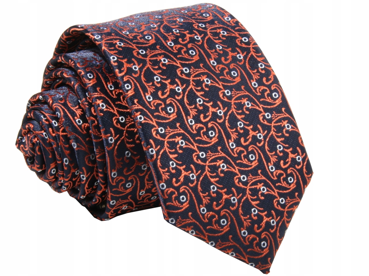 KRAWAT ŻAKARD GRANATOWY W RUDE PNĄCZA [2237]