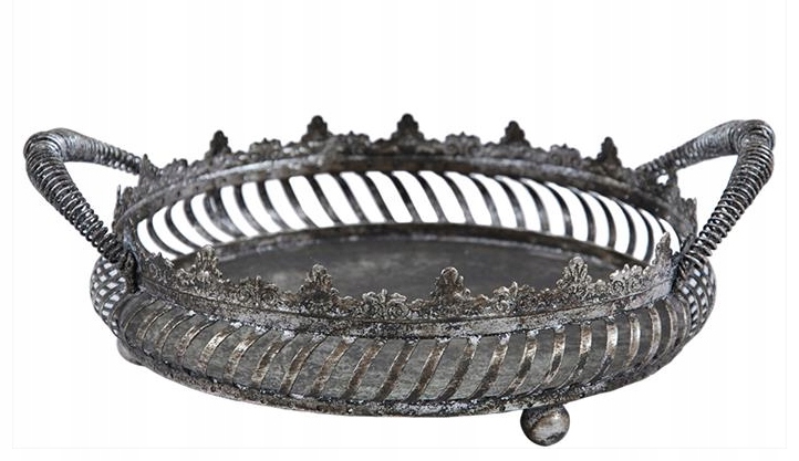 TACA METALOWA OZDOBNA 20 cm SREBRNA