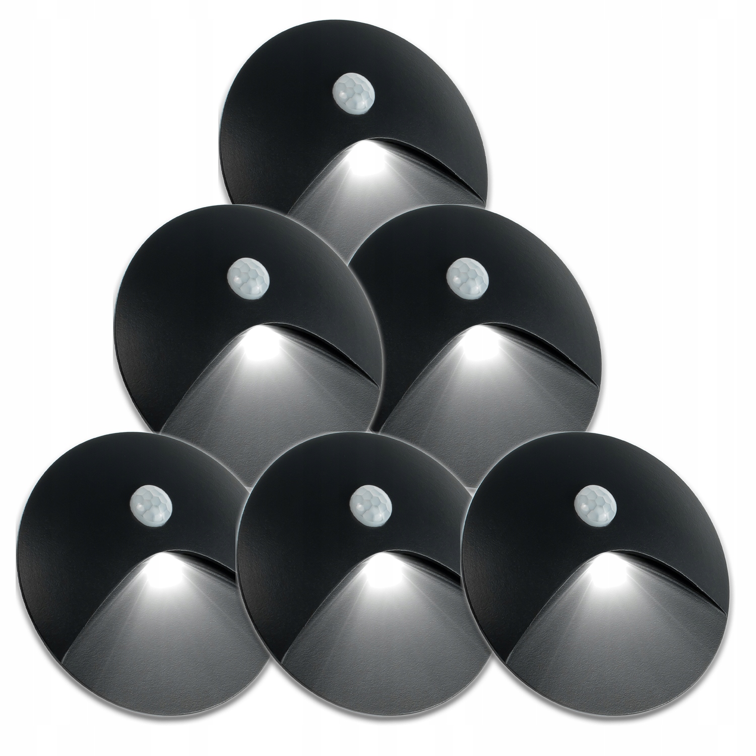 6X Černá Hliníková Schodišťová Objímka IP65 Senzor Soumraku Pohybu