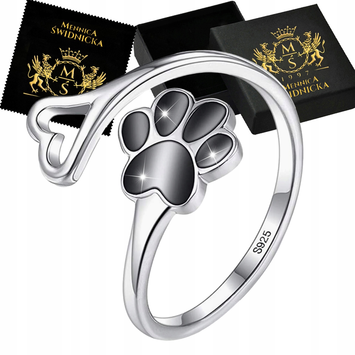 Pierścionek Srebrny Srebro 925 dla Kobiety Łapka Psa Kota Damski
