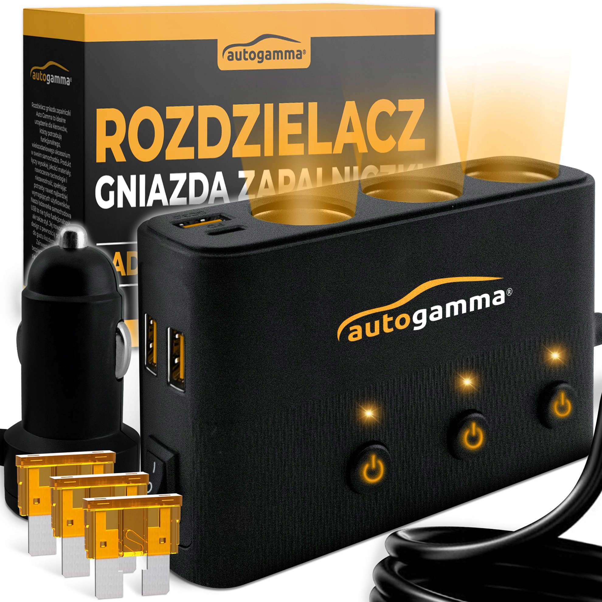 Rozdzielacz Gniazda Zapalniczki Ładowarka Samochodowa 12-24V 3.0QC 4x Usb