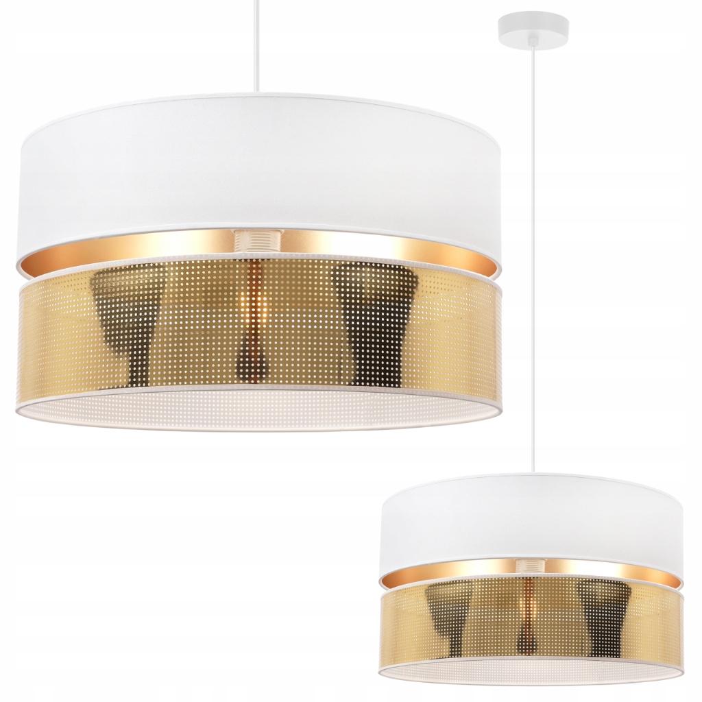 Závěsná Stropní Lampa Lustr Bílý Zlatý Dvojitý Stínidlo Glamour 40 CM