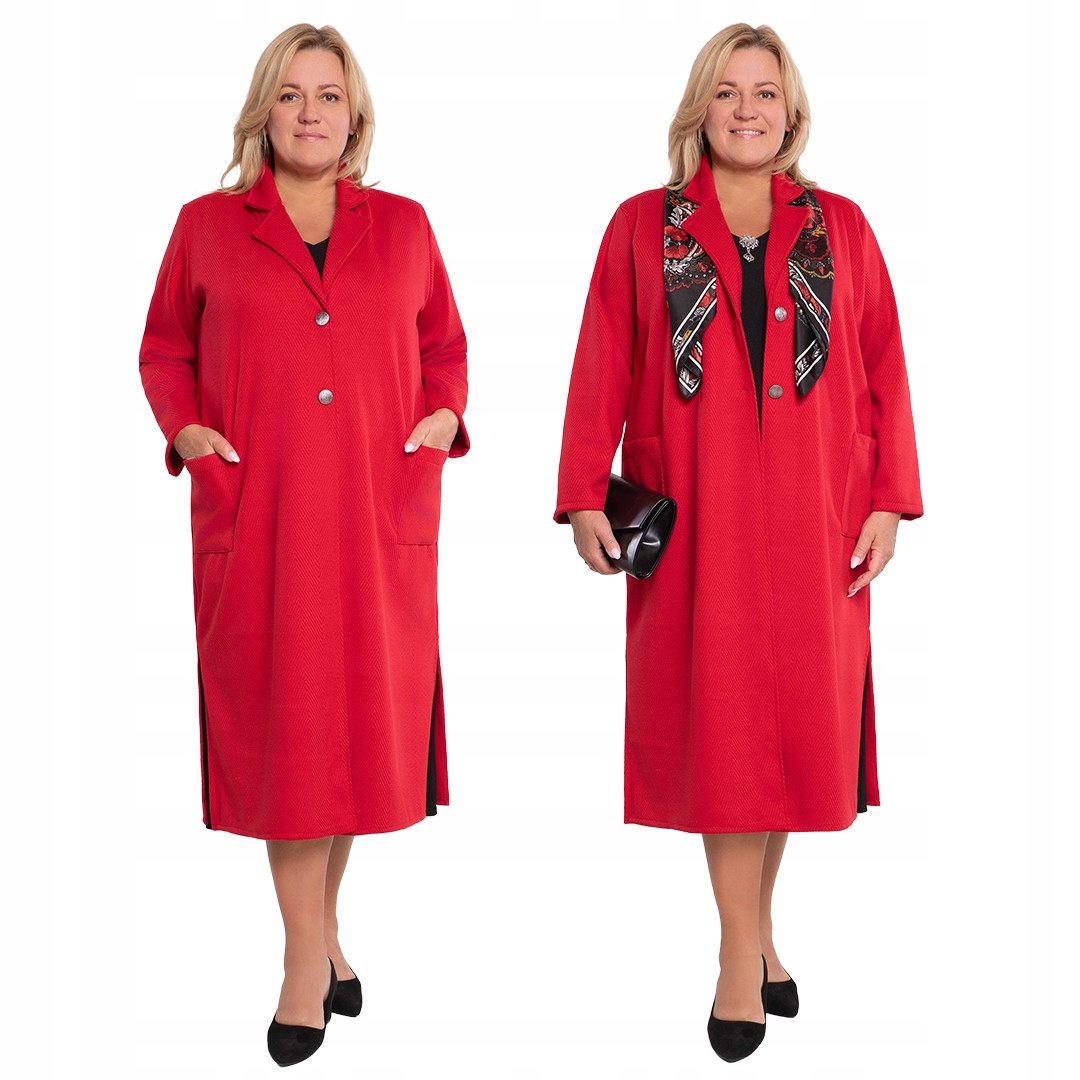 Jednoduchý červený kabát s kapsami 48/50