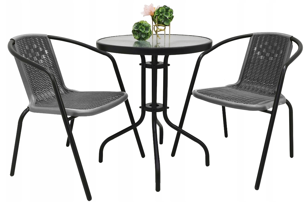 ZESTAW MEBLI OGRODOWYCH DLA 2 OSÓB NA TARAS BALKON 2x KRZESŁA + STOLIK Linia linia