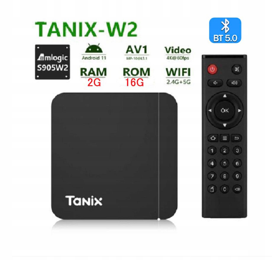 Tanix W2 Smart TV Box Android 11 4K BT5 AV1 S905W2 Stan opakowania oryginalne