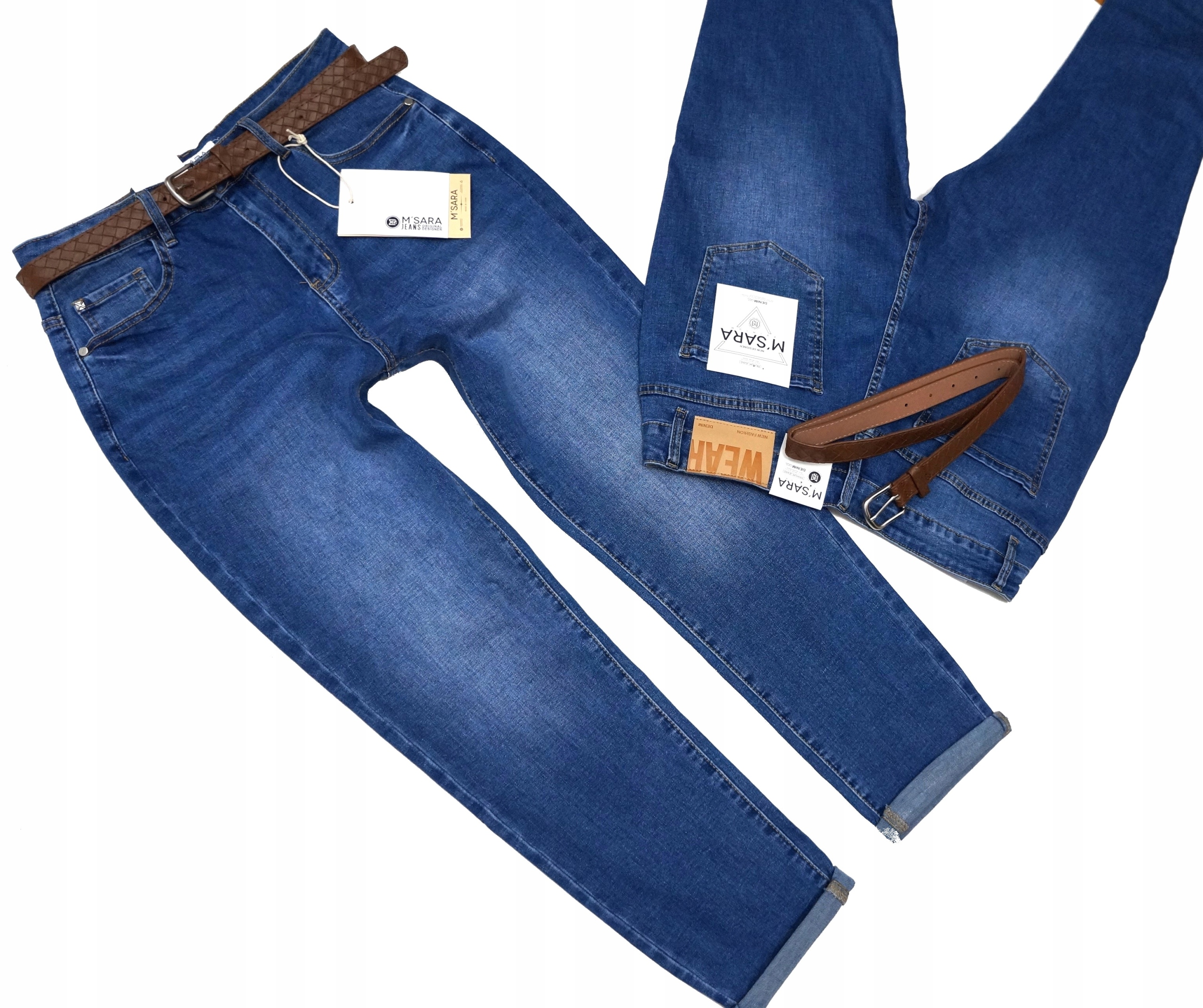 M.sara Modne Spodnie Jeansowe Mom Fit Luźniejsze Nogawki Pasek 44 2XL