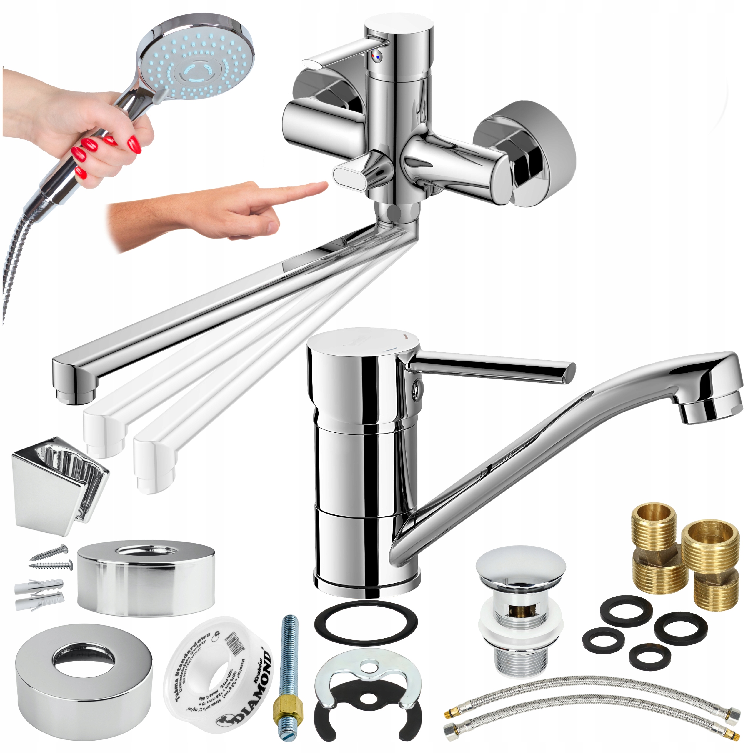 Páková sada k vaně a umyvadlu, sprchová hlavice hadice , rukojeť Sotbe