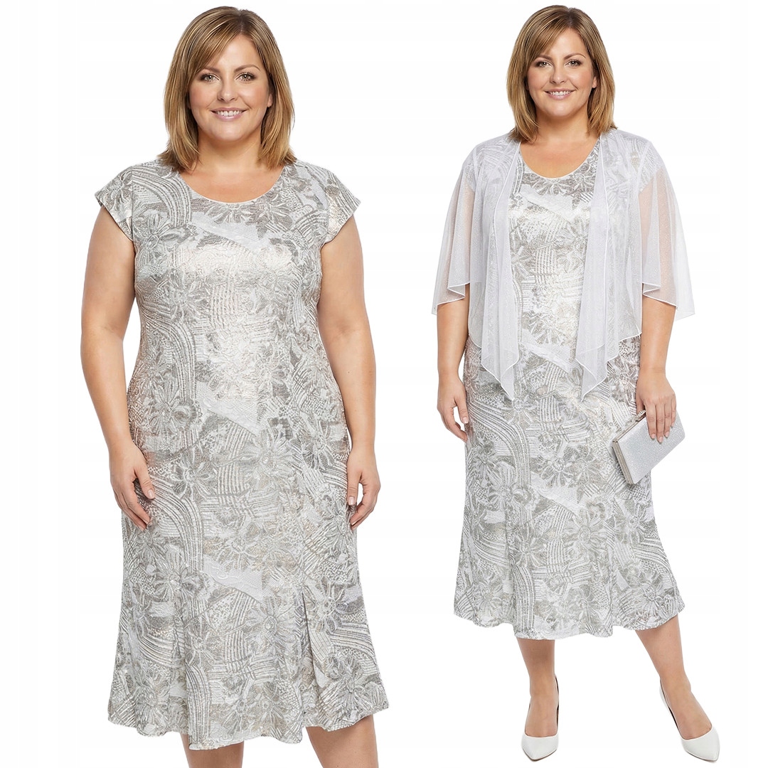 Długa biała sukienka w złote plus size rozmiar 58