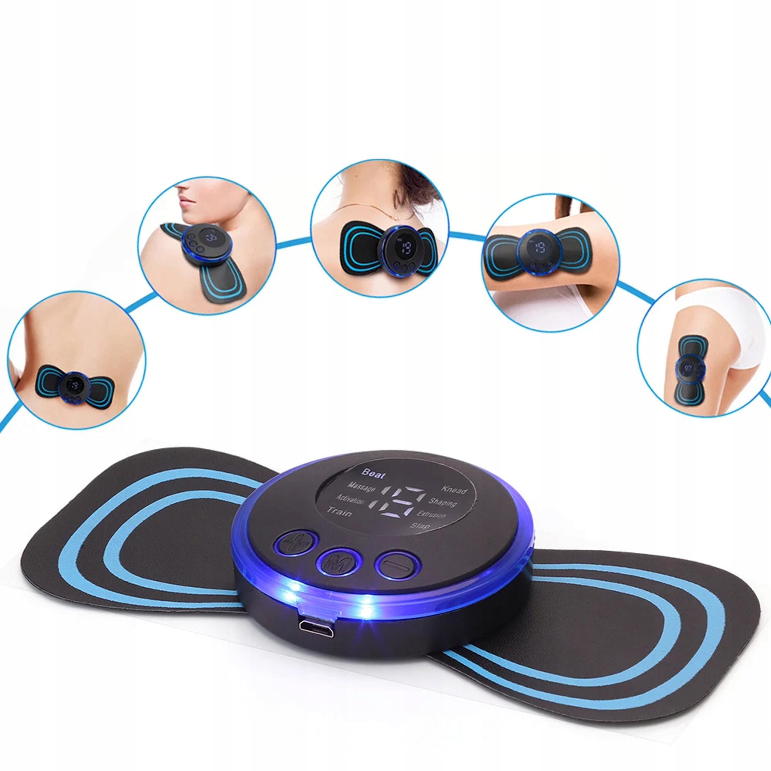 MASAŻER ELEKTROSTYMULATOR SZYI KARKU MIĘŚNI BRZUCHA EMS 8 TRYBÓW USB PILOT Rozmiar uniwersalny