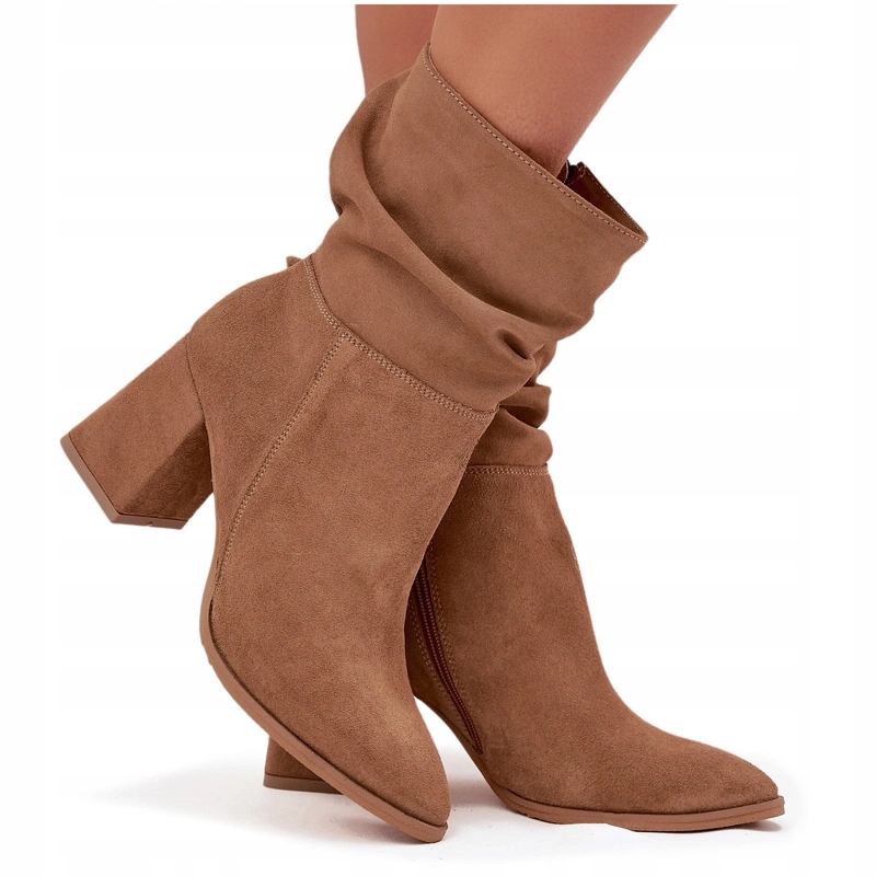 Dámské Kotníkové Boty Semišové Nařasené Zateplené Sloupky Zazoo 4216 Béžové 38