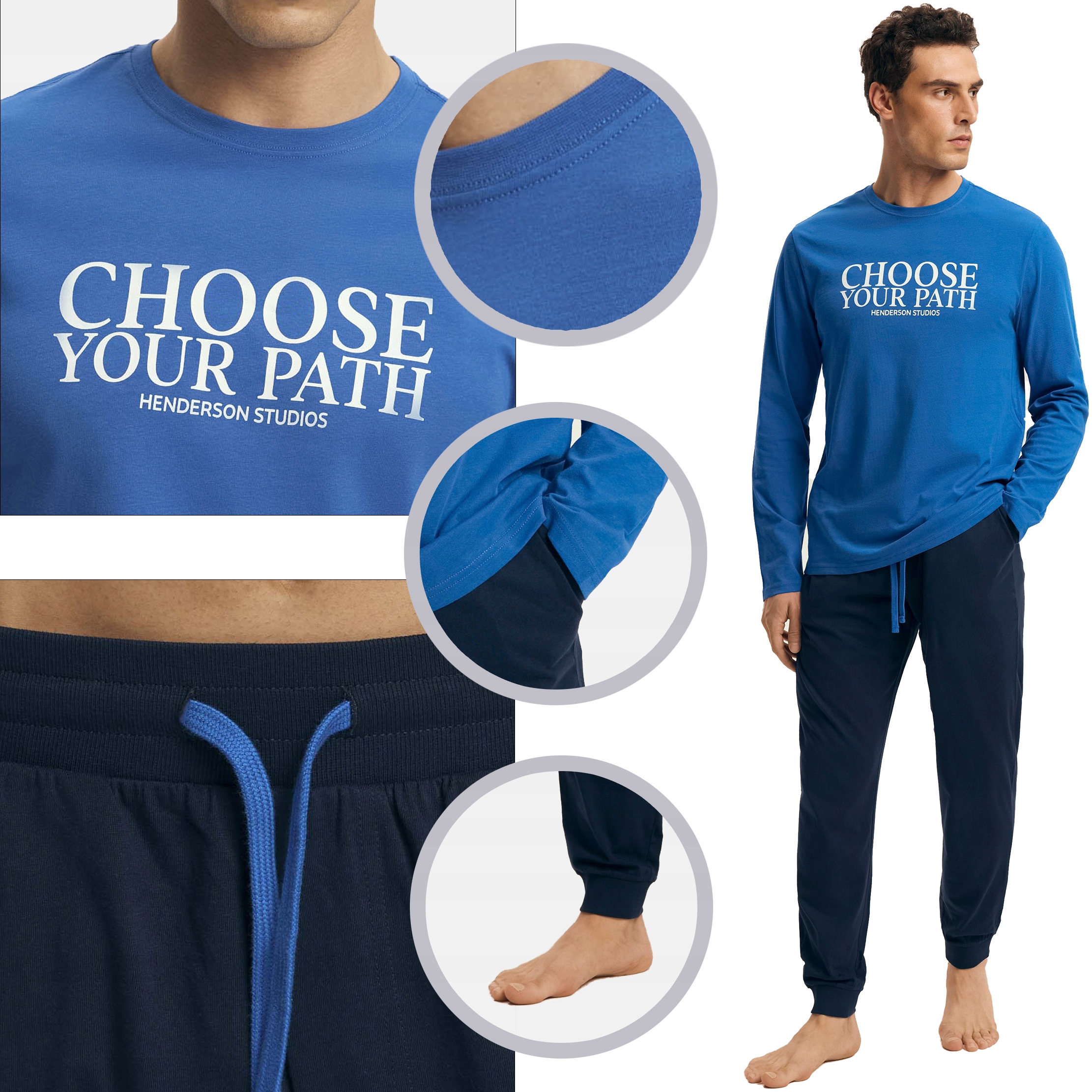 Henderson pánské pyžamo s dlouhým zavazováním a kapsami jz25 Core modré 3XL