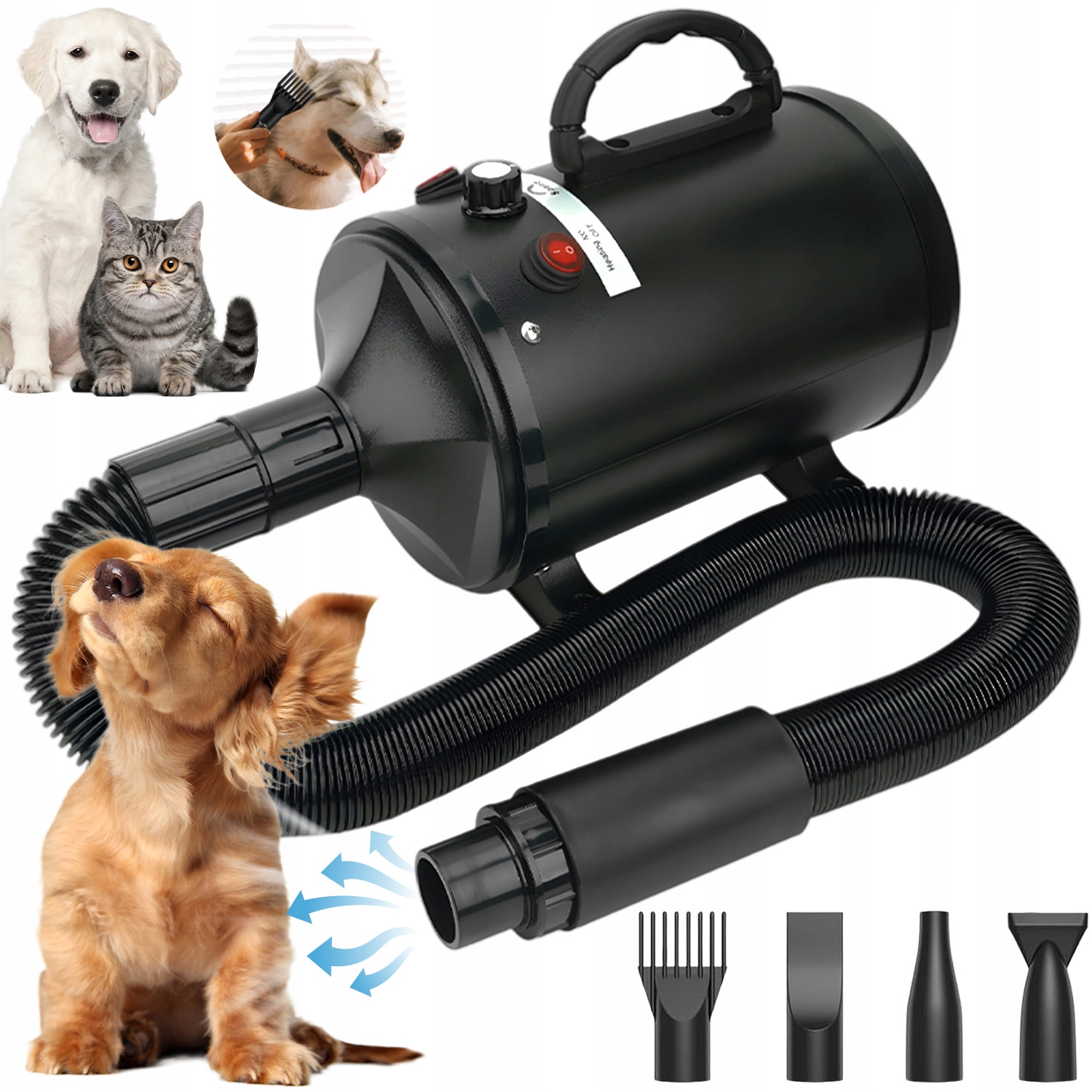 Suszarka Dla Zwierząt Psów Kotów Groomerska Do Sierści Włosów Mocna 4 Dysze