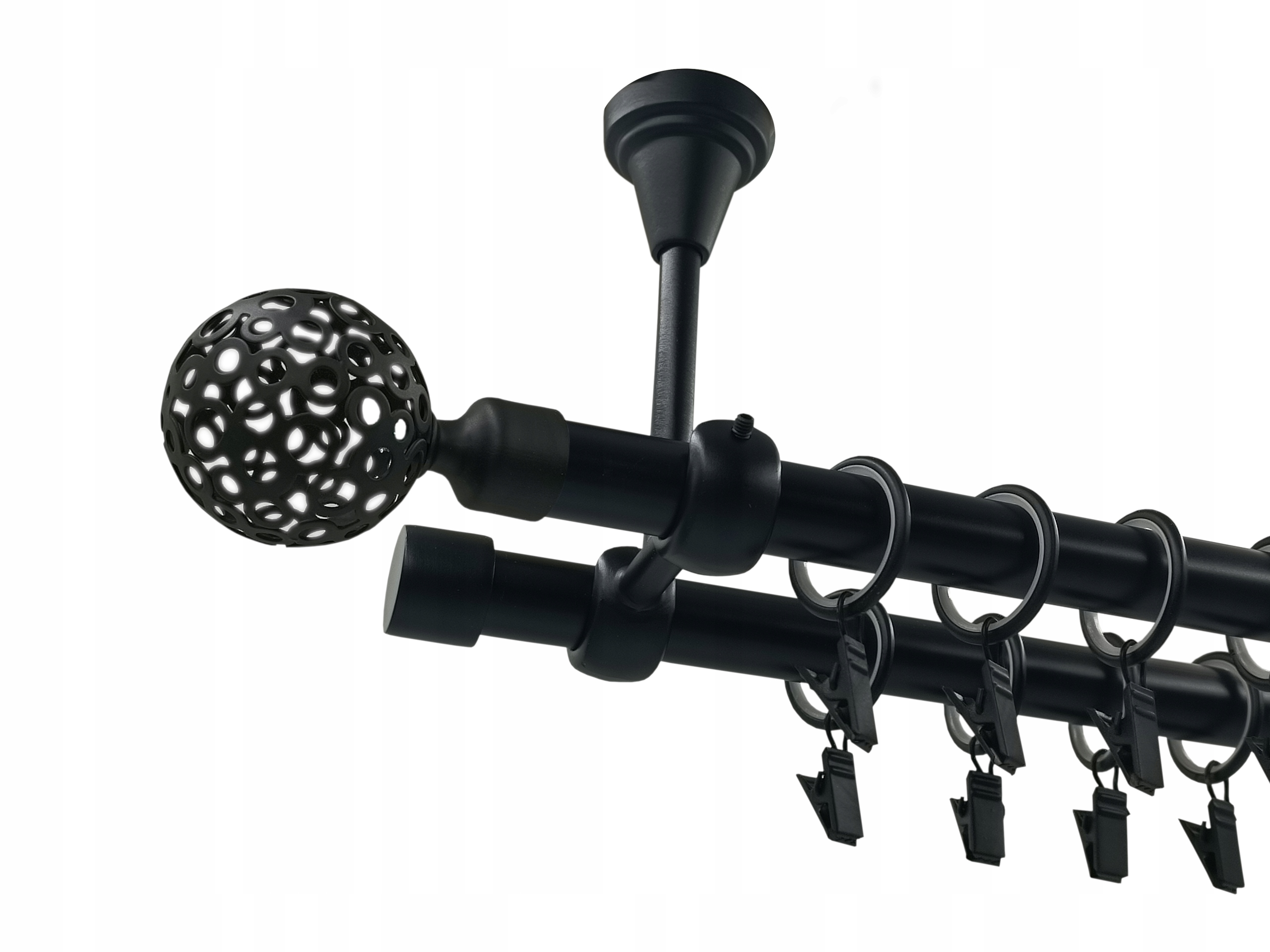 Garnýž Kovový Stropní 19+19 mm Černý Mat 280 cm MIX Koncovek dle výběru