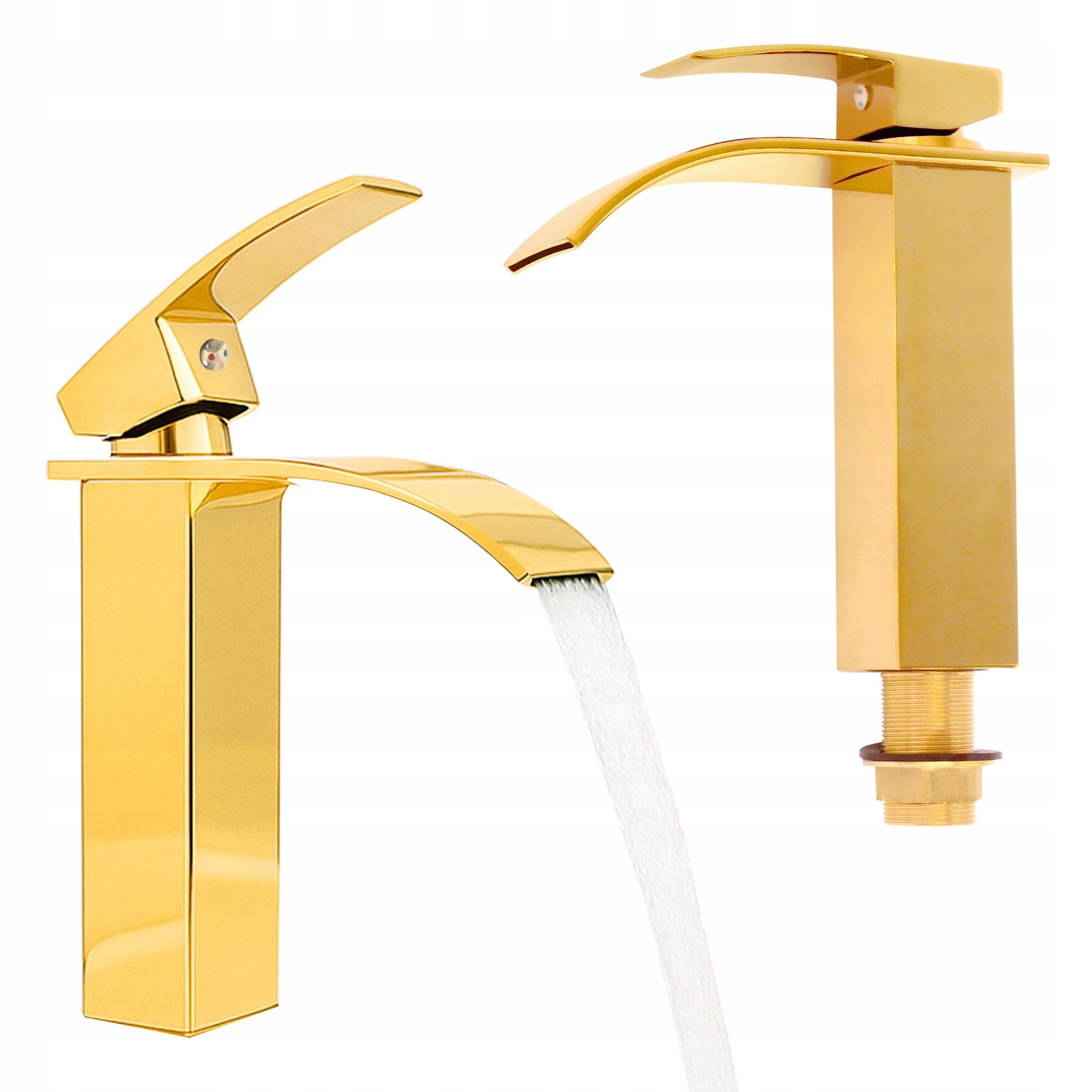 Bateria Umywalkowa Łazienkowa Mała Niska Stojąca Kwadratowa złota Kaskada