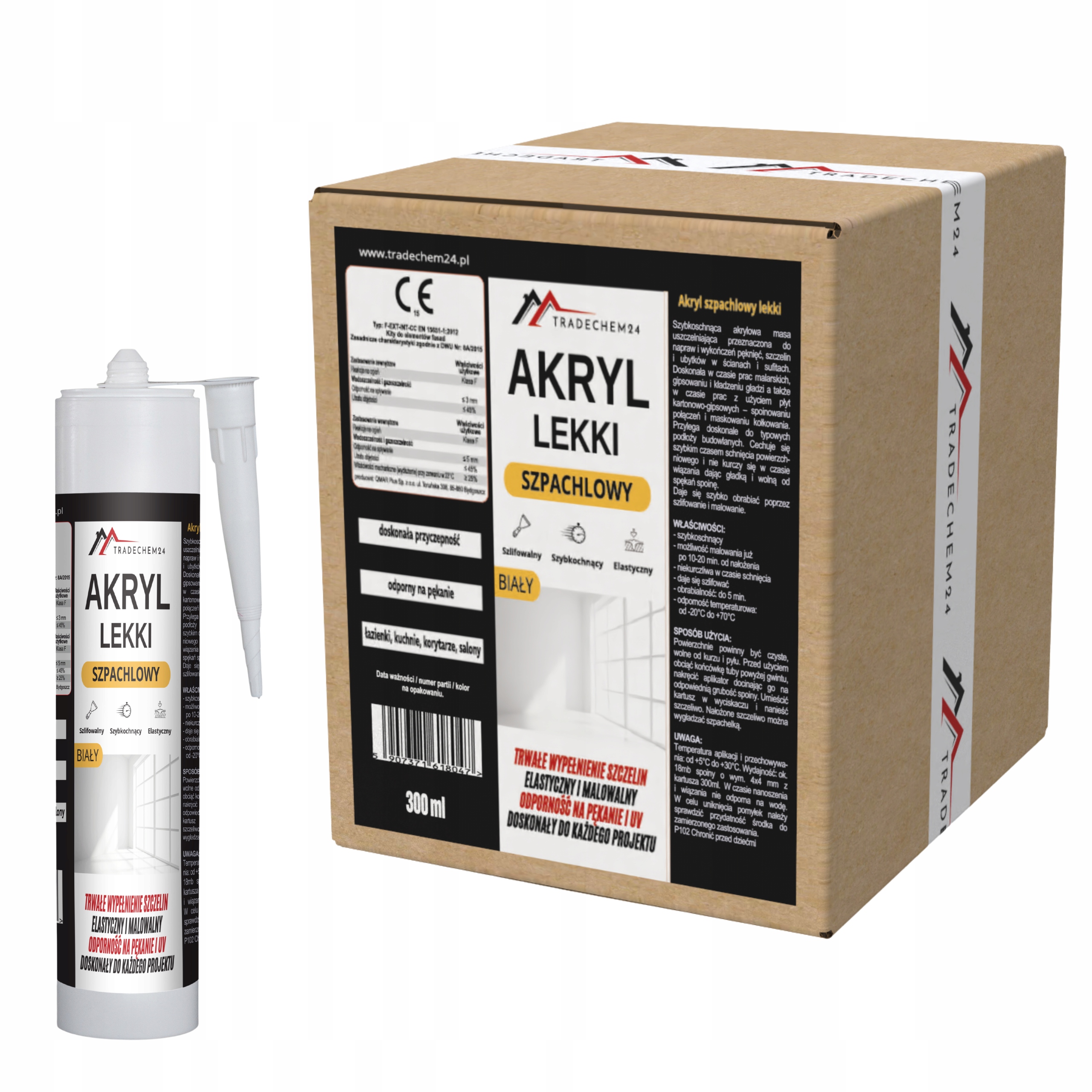 12x Akryl Lehký Tmel 300 ML Pro Malování Broušení Rychleschnoucí