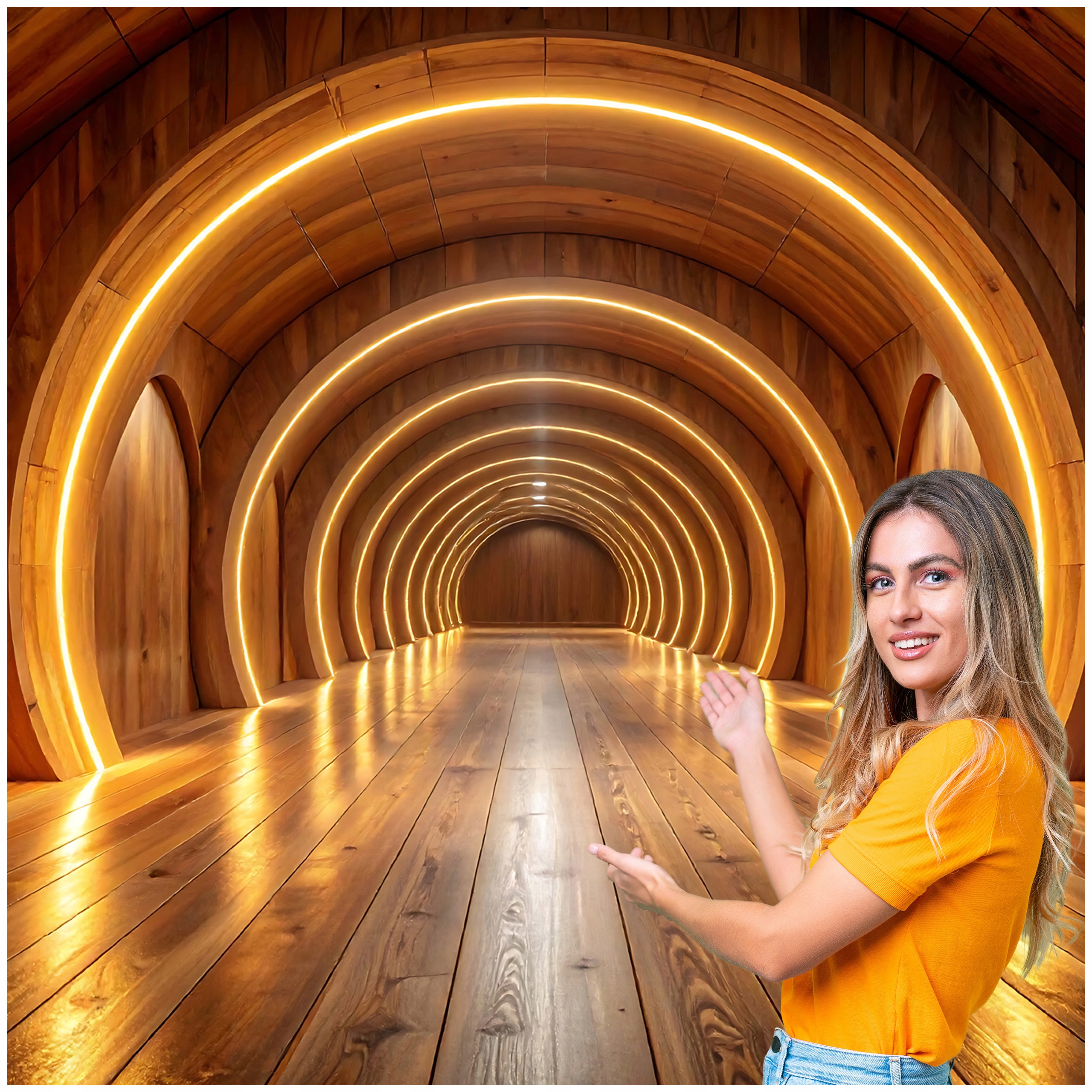 Fototapeta 3D Tunel Chodba Sklep Desky Dřevo 294x260 TUN35W