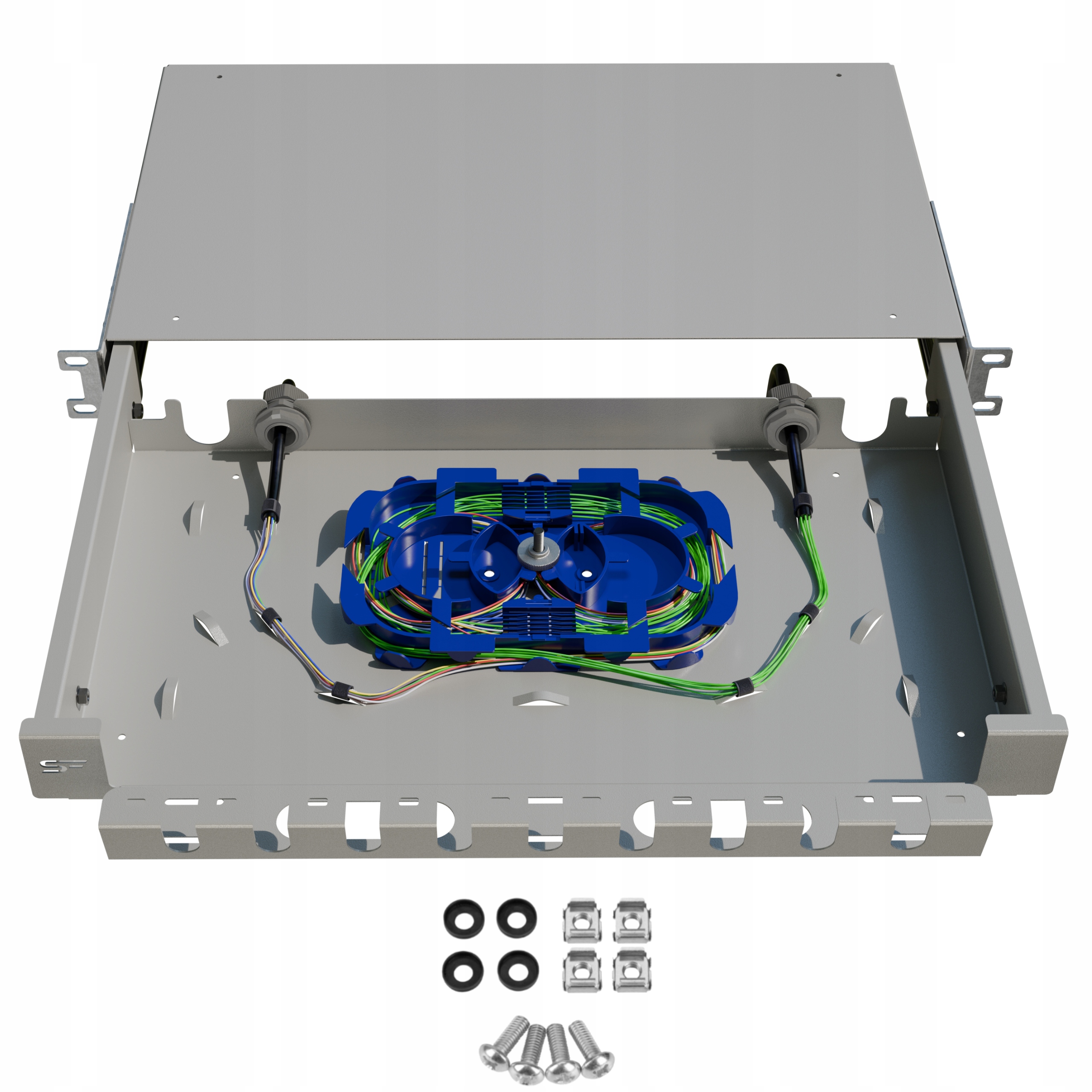 Optický přepínač Šuplík pro 19" Rack skříně Záložní kabel Patchcord