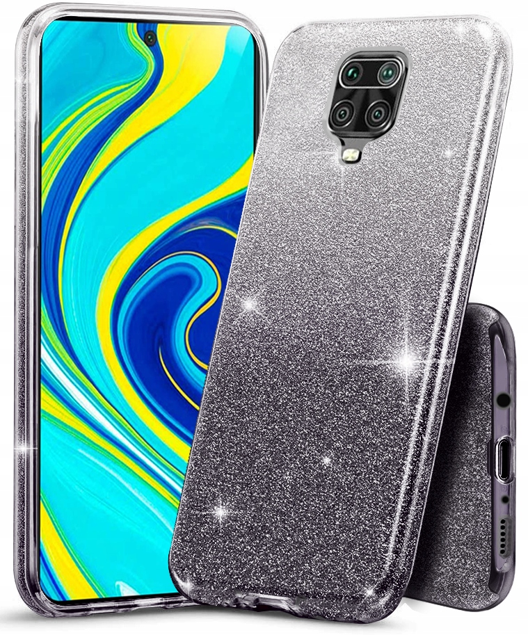Nakładka Glitter 3w1 do Xiaomi Redmi Note 9s 9 Pro 9 Pro Max różowa Tfo