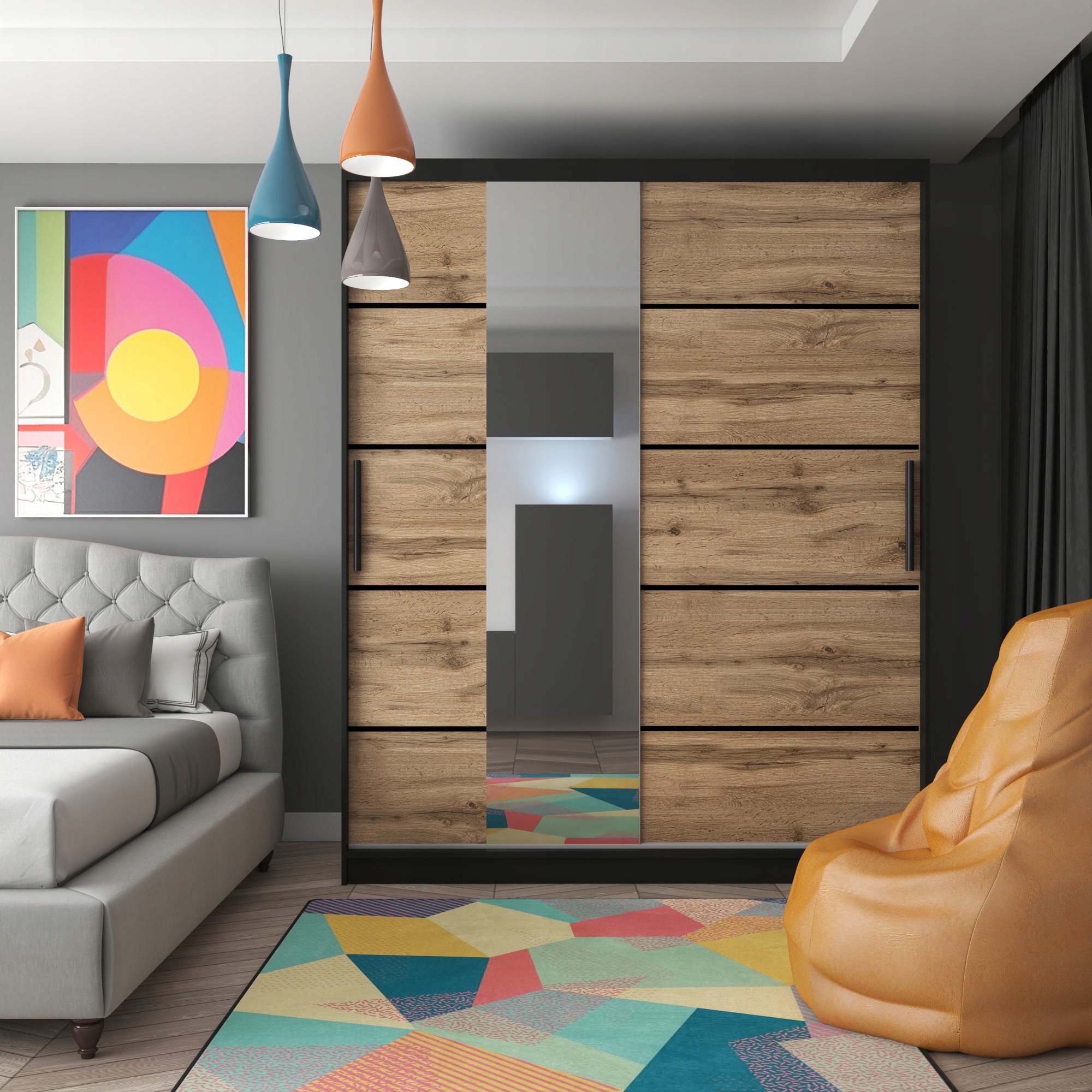 Szafa przesuwna z lustrem 158 cm Kod producenta MZ SZP3/1/B/DW/0/BL