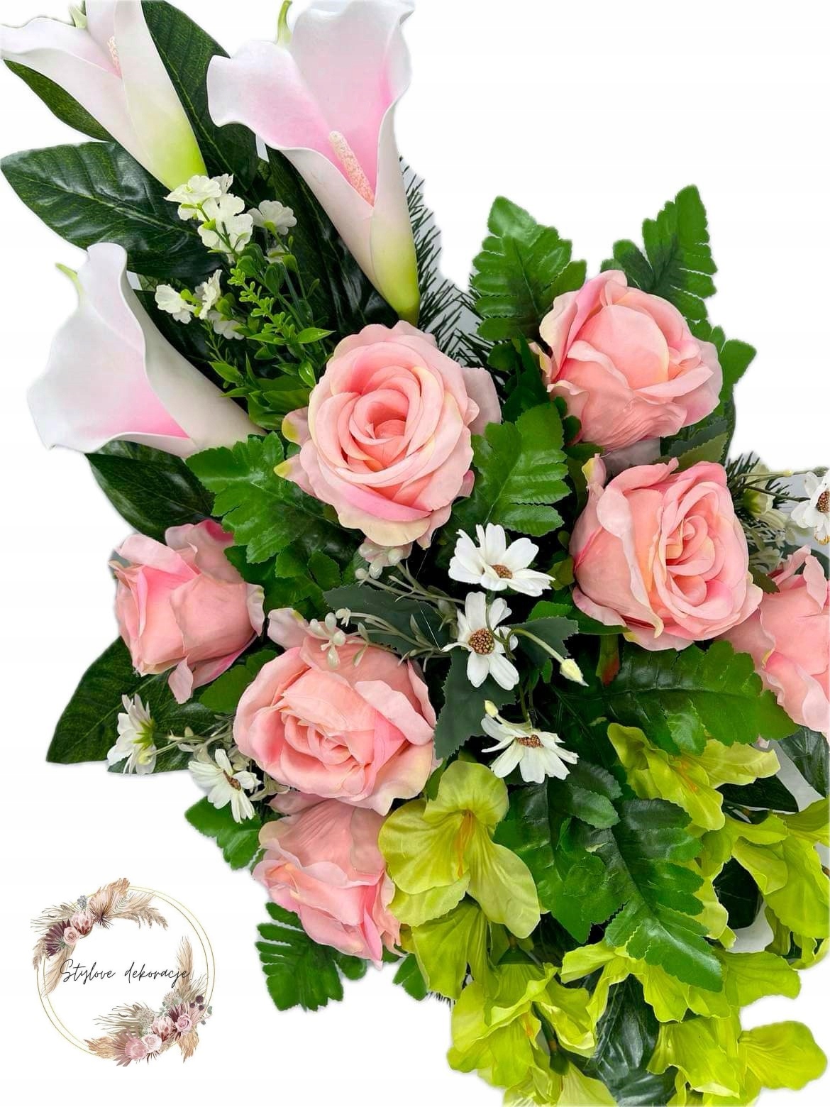 KOMPLET WIĄZANKA STROIK SZTUCZNE KWIATY NA GRÓB CMENTARZ Wysokość 30 cm