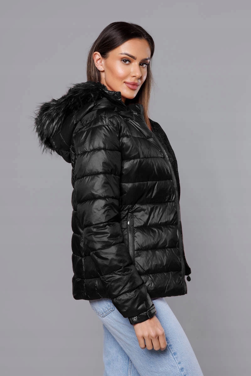 Krátká Bunda Kapuce 20129 Černá L (40)