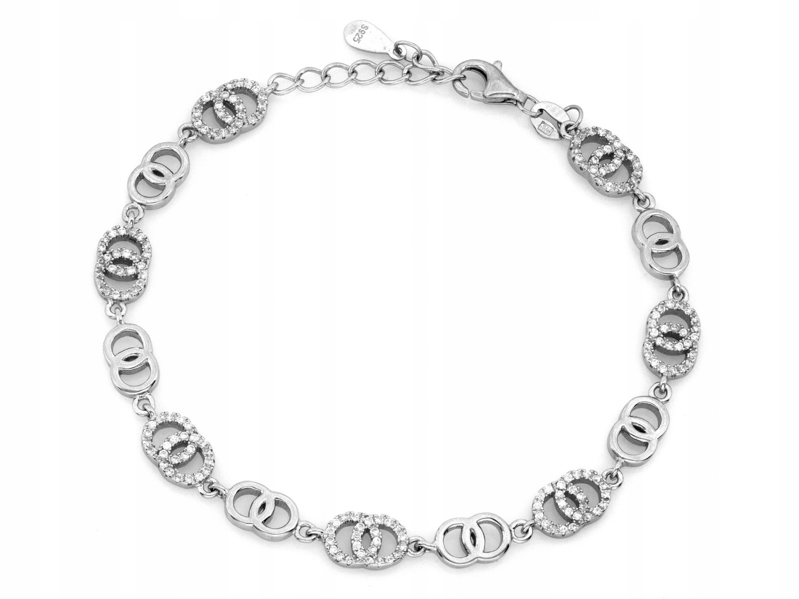 Stříbrný dámský náramek 925 spletený Kolečka se zirkony módní r20