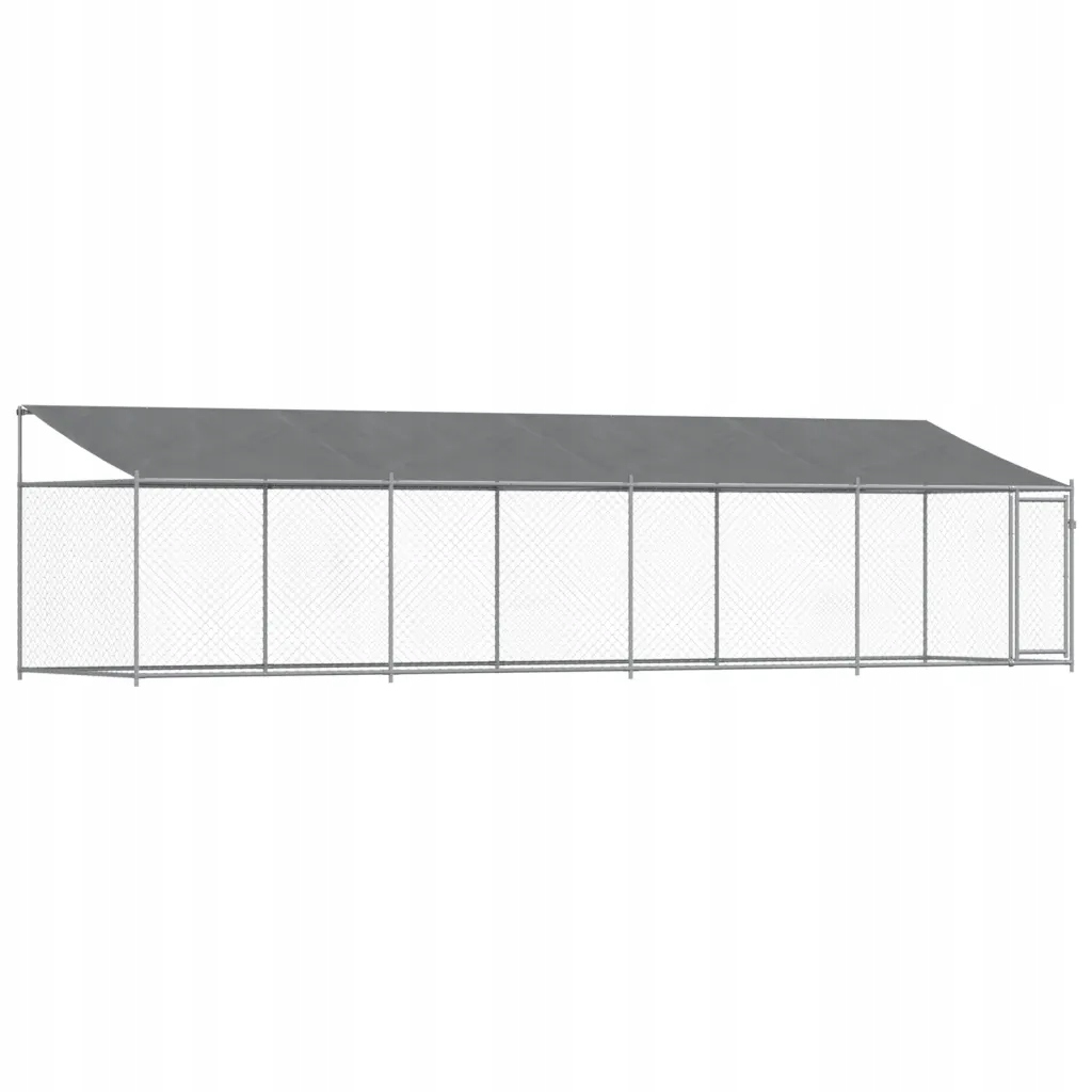 Levně Klec pro psy se střechou a dvířky šedá 8x2x2 m pozinkovaná ocel
